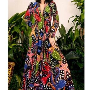 NWT FARM RIO Colorful Under the Sea Maxi Dress
